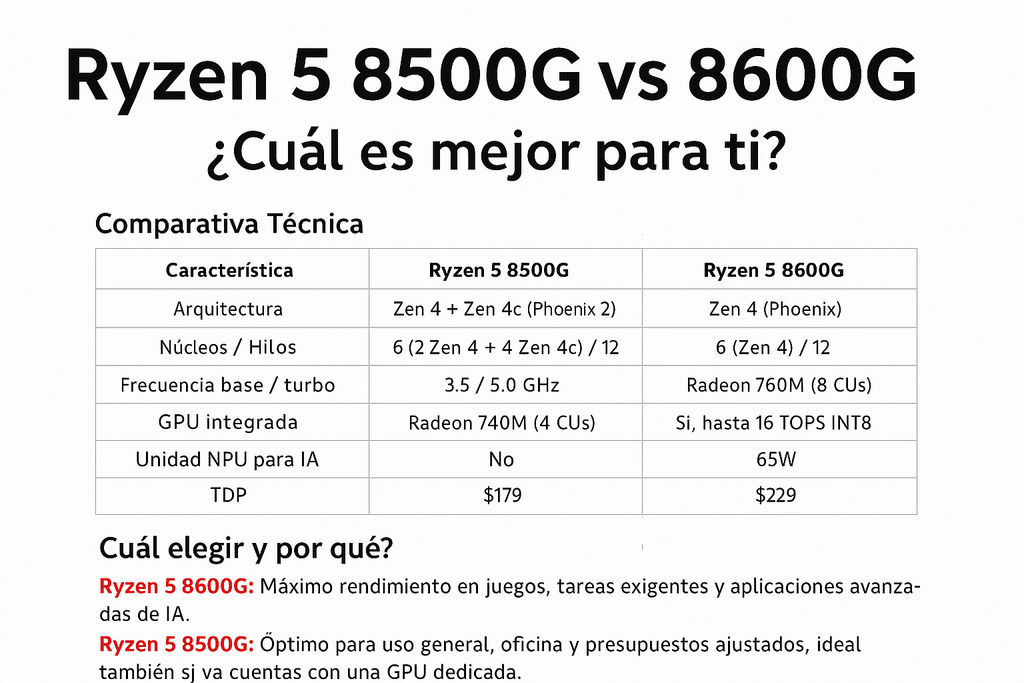 Ryzen 5 8500G vs 8600G ¿Cual elegir? ¿Cual es mejor? - Te enseñamos